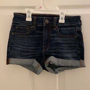 size 0 american eagle next level stretch high waisted jean shorts dark blue